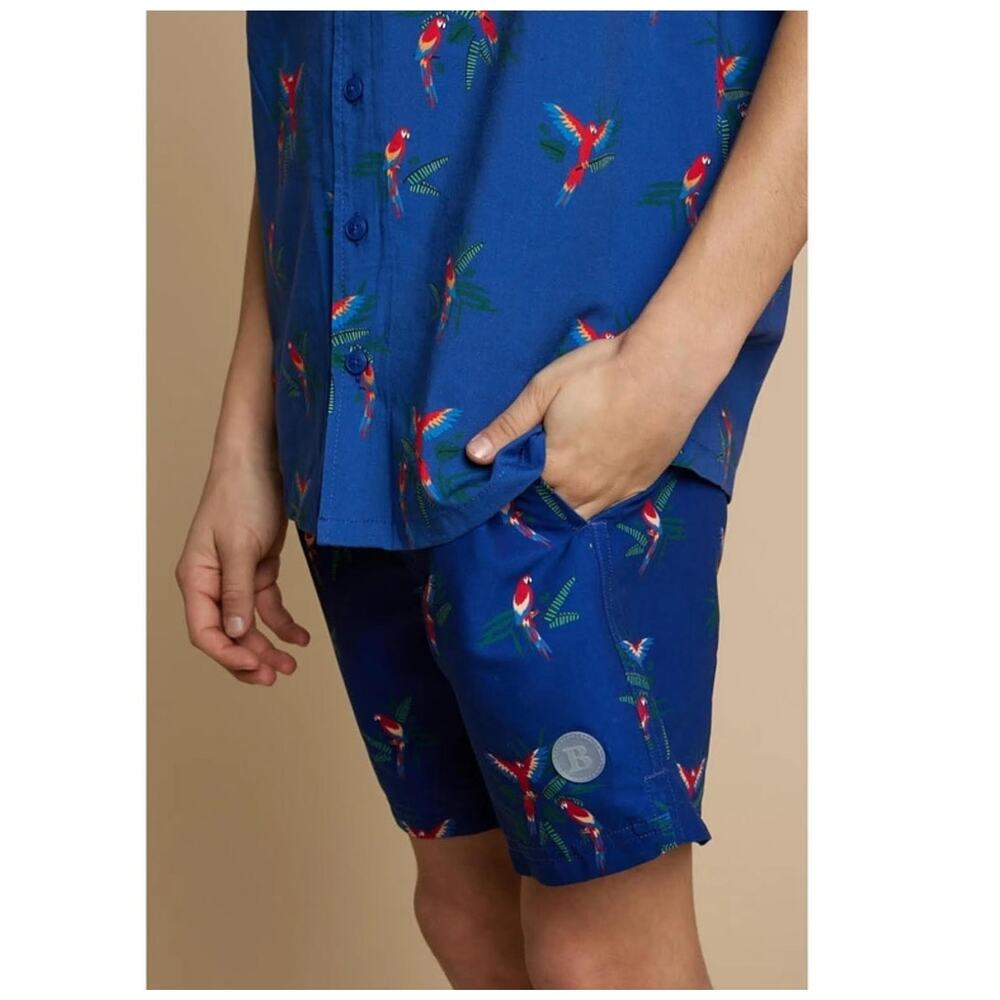 NWT Brooks Brothers Boy's Board Shorts Parrot Print Tropical Blue 12